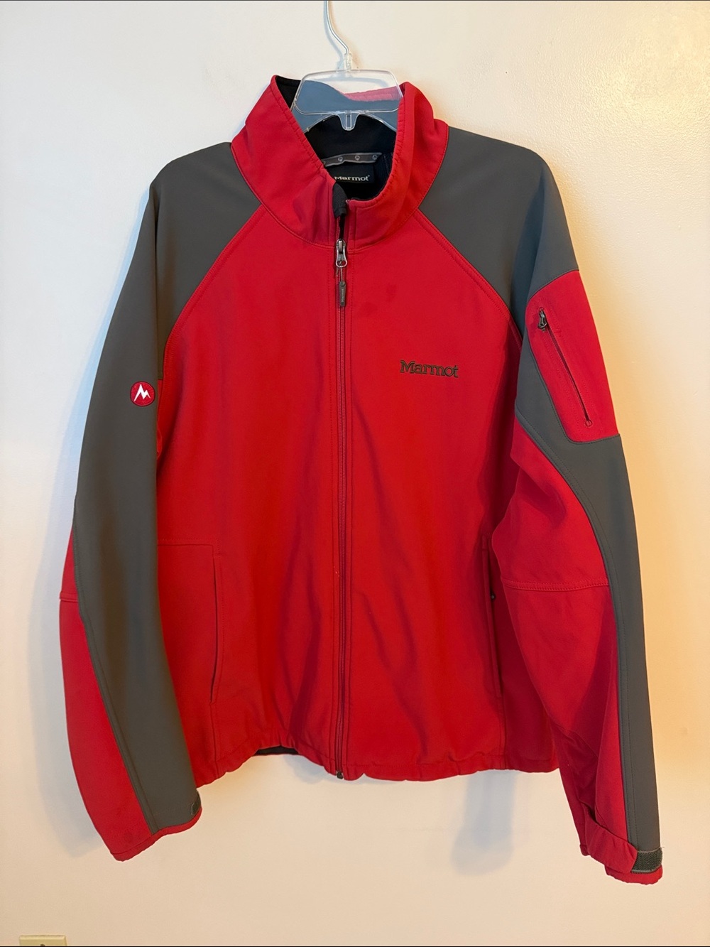 Marmot Gravity Soft Shell Zip Up Jacket Pockets Red Gray Men’s Size XL